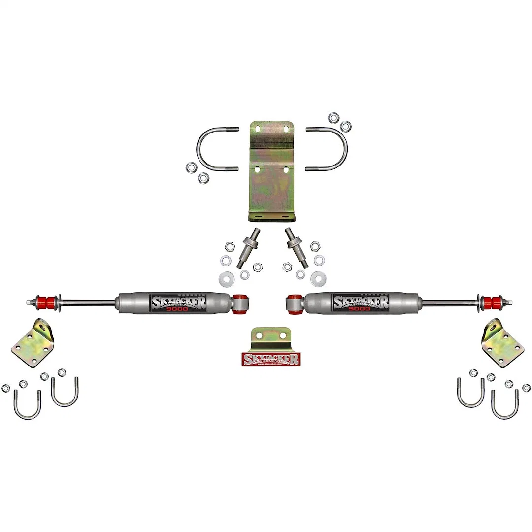 9203 – SKYJACKER Steering Stabilizer, Steel Brackets Dual With Silver Stabilizers and Mounting Hardware/ Without Shoc...